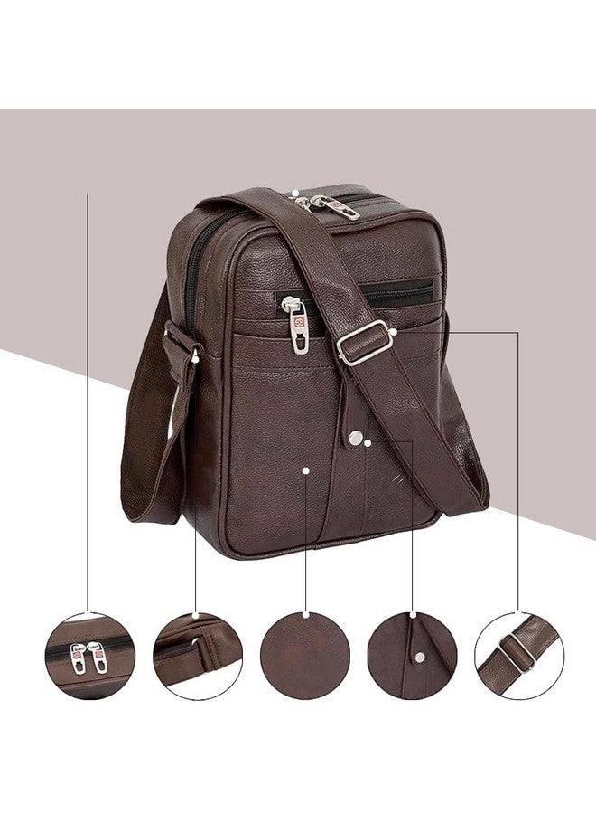 Storite Storite Stylish PU Leather Padded Sling Cross Body Travel Office Business Messenger One Side Shoulder Bag for Men Women (Brown - 25 x 20 x 7 Cm) - Image 4