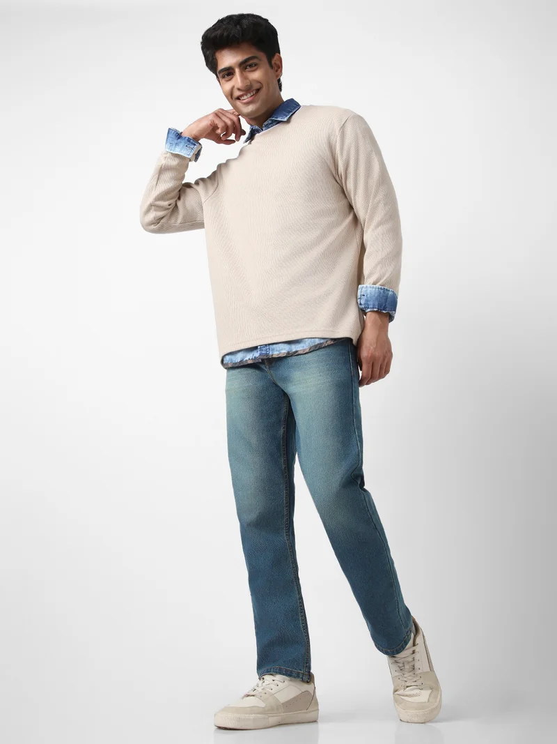 Urbano Fashion  Urbano Fashion Men's Light Blue Straight Fit Washed Jeans Stretchable  | Best Price UAE