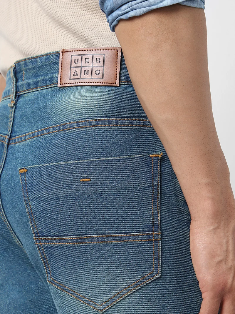 Urbano Fashion  Urbano Fashion Men's Light Blue Straight Fit Washed Jeans Stretchable  | Best Price UAE
