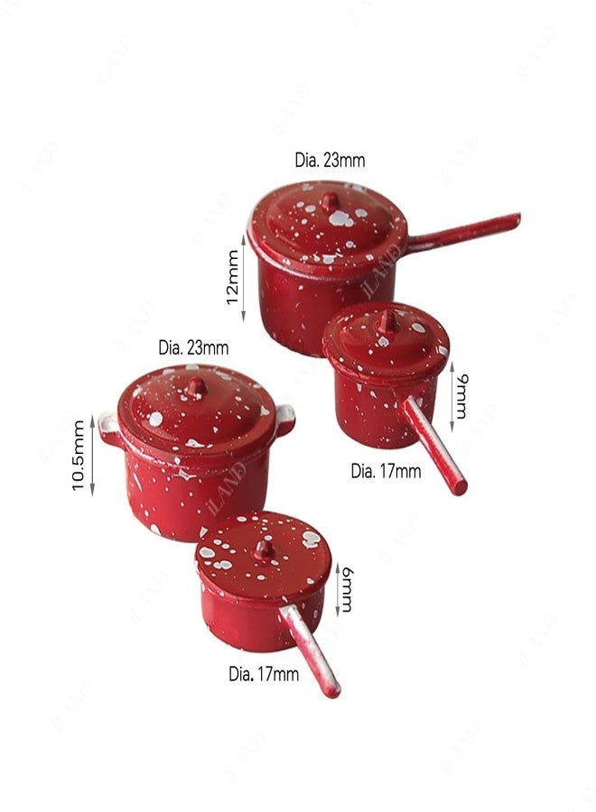 iLAND 1/12 Scale Accessories of Dollhouse Kitchen, Dollhouse Miniatures Cooking Set, Mini Metal Pots & Pans & Turners w/Stand - Image 5