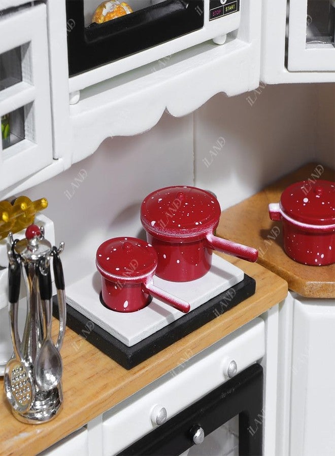 iLAND 1/12 Scale Accessories of Dollhouse Kitchen, Dollhouse Miniatures Cooking Set, Mini Metal Pots & Pans & Turners w/Stand - Image 4