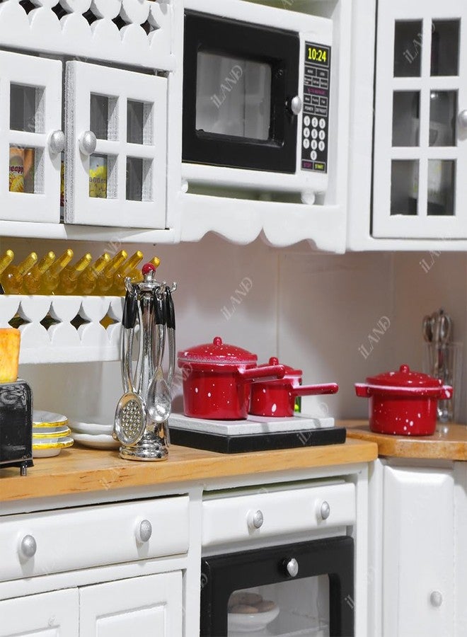 iLAND 1/12 Scale Accessories of Dollhouse Kitchen, Dollhouse Miniatures Cooking Set, Mini Metal Pots & Pans & Turners w/Stand - Image 2