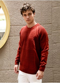 Campus Sutra Men's Ash Brown Mesh-Knit Pullover Sweater  - Image 3