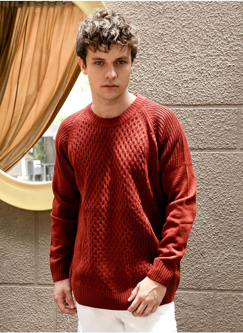 كامبوس سوترا Men's Ash Brown Mesh-Knit Pullover Sweater