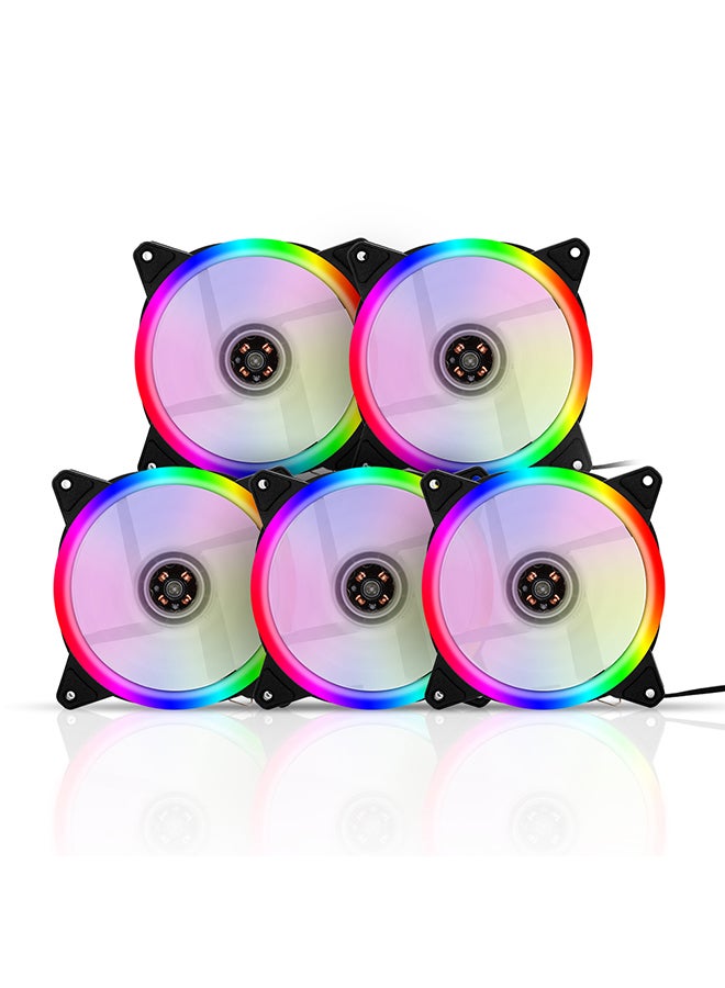 12cm Aurora RGB Eclipse LED Color Changing Dual Aperture Desktop Computer Case Fan with Large 4P Interface (5-Pack) - Image 1