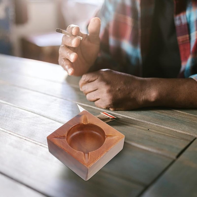 Wooden Cigar Ashtray Vintage Ash Holder Portable Lightweight Tabletop Tray for Home Office Decor - Image 5