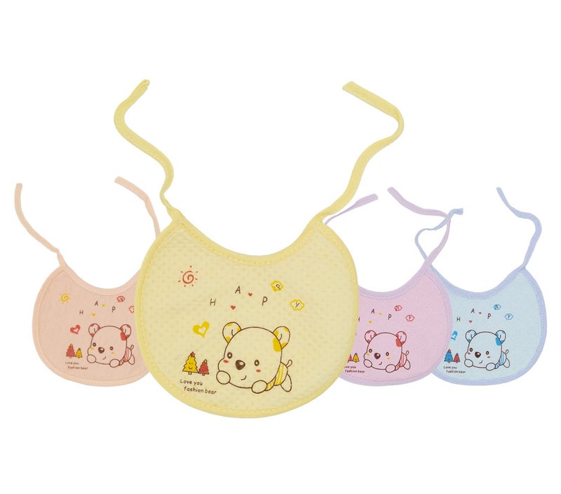 Tinny Tots Baby Pack of 4 Double Layered Waterproof Feeding Aprons Bibs Cute Attractive Designs Drool Knot Style Bib Set For New Borns/Toddlers (DESIGN 5; HAPPY FACE; 0-12 MONTHS) - Image 1