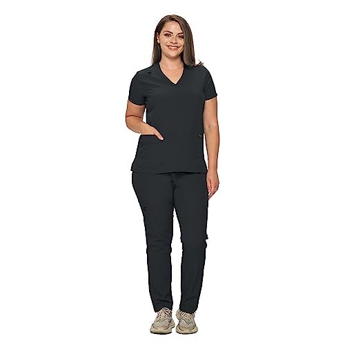 Monarch Uniforms Scrub Sets in Regular and Petite Stretchy Scrubs for Women Set of Scrub Top and Scrub pants-(BLACK)-S - Image 2
