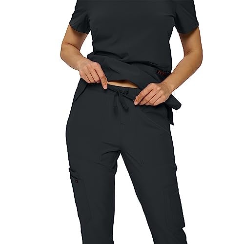 Monarch Uniforms Scrub Sets in Regular and Petite Stretchy Scrubs for Women Set of Scrub Top and Scrub pants-(BLACK)-S - Image 3
