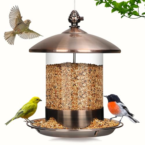 Gbekery Metal Bird Feeders for Outdoors Hanging Weather Resistant Wild Bird Feeder with 360 Degree Feeding Tray Copper - Image 1