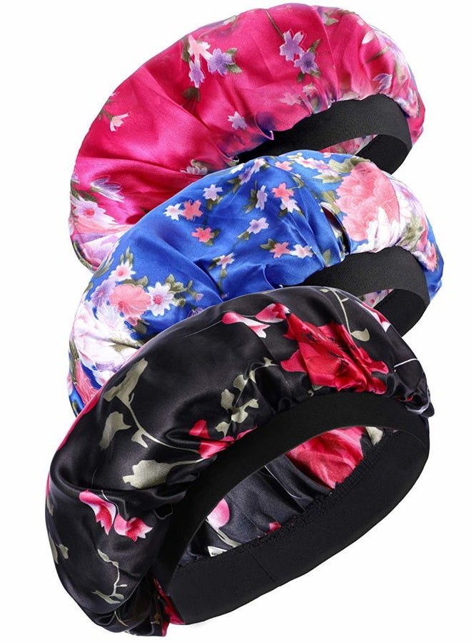ONWON 3 PCS Satin Bonnets Night Sleep Caps Wide Band Salon Cap Soft Satin Sleeping Silk Night Sleep Hat Hair Loss Cap Sleeping Head Cover - Image 1