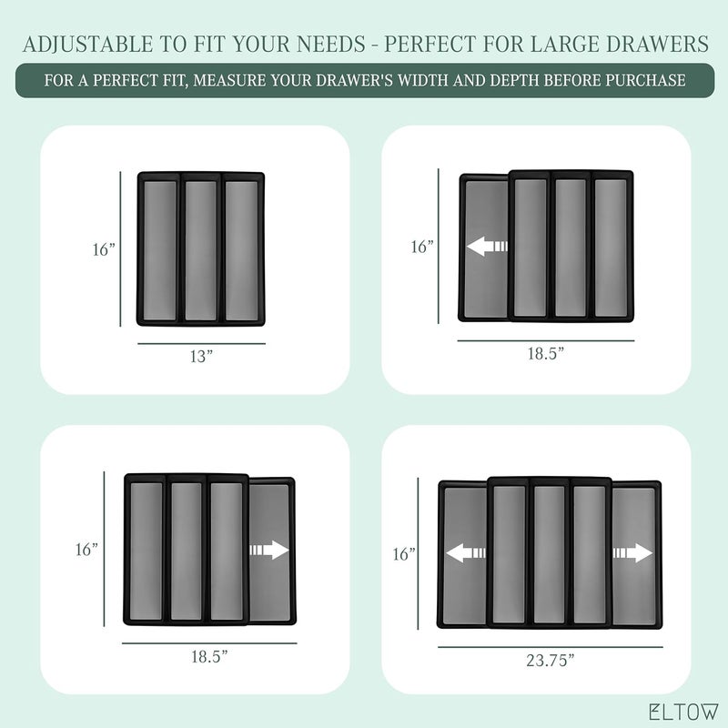 ELTOW Affordable purchase options ELTOW Expandable Utensil Drawer Organizer, 5 Compartment Non-Slip & Adjustable Utensil Tray for Kitchen Drawers, Kitchen Organization for Utensils, Office Supplies, Flatware Storage - Black Varied available picks - Image 2