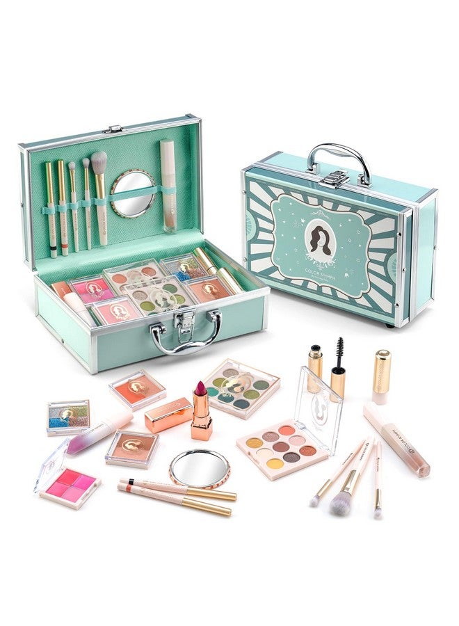 COLOR NYMPH مجموعة مكياج شاملة للأطفال، مجموعة مكياج للمبتدئين للمراهقات، مجموعة مكياج غير سامة للفتيات الصغيرات، مجموعة مكياج احترافية كاملة، مجموعة مستحضرات تجميل مكونة من 18 لونًا من ظلال العيون وكحل العيون وملمع الشفاه وأحمر الخدود ومرآة باللون الأخضر - Image 1