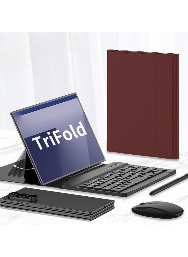 Wireless keyboard and mouse compatible with Samsung Galaxy Z TriFold. Bluetooth keyboard connects wirelessly to the magnetic flip cover and stylus for the Z TriFold.