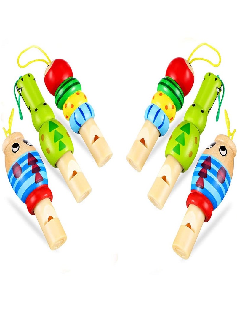 Bukela 6 Pcs Musical Whistle Toys, Animal Wooden Whistles Wooden Cartoon Musical Instrument for Developmental Educational Birthday Gift Party - Image 1