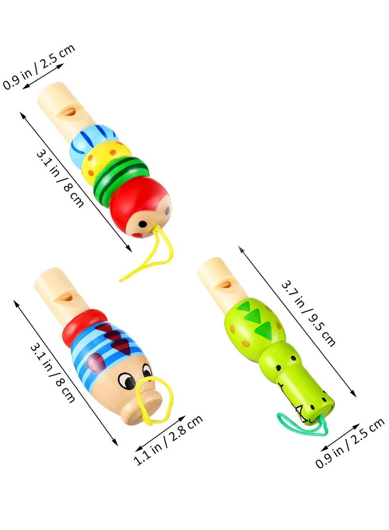Bukela 6 Pcs Musical Whistle Toys, Animal Wooden Whistles Wooden Cartoon Musical Instrument for Developmental Educational Birthday Gift Party - Image 2