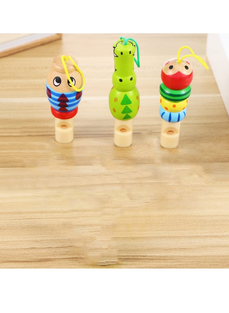 Bukela 6 Pcs Musical Whistle Toys, Animal Wooden Whistles Wooden Cartoon Musical Instrument for Developmental Educational Birthday Gift Party - Image 3