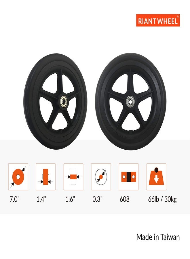 RIANT WHEEL,Wheelchair Caster Wheels, 7X 1.4 inch, Solid, with 608 Bearing, Hub Wide 1.6 inch, PU Tires, one Pair … - Image 3
