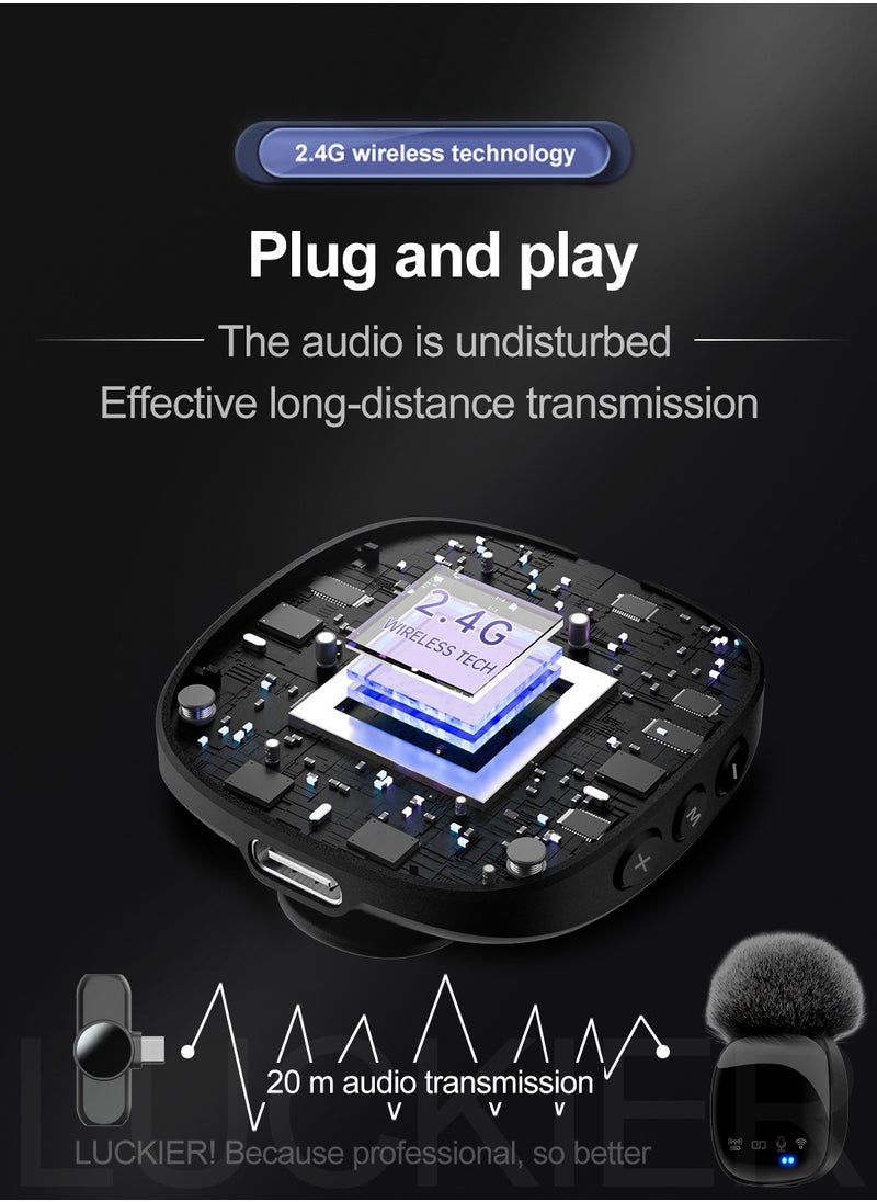 Generic - Wireless Microphone for iPhone Android USB C Lavalier Microphone, Professional Grade with Monitor Earphones Anti-interference Microphone Video Recording Noise Cancelling Lavalier Microphone for YouTube Live Podcast - Image 1