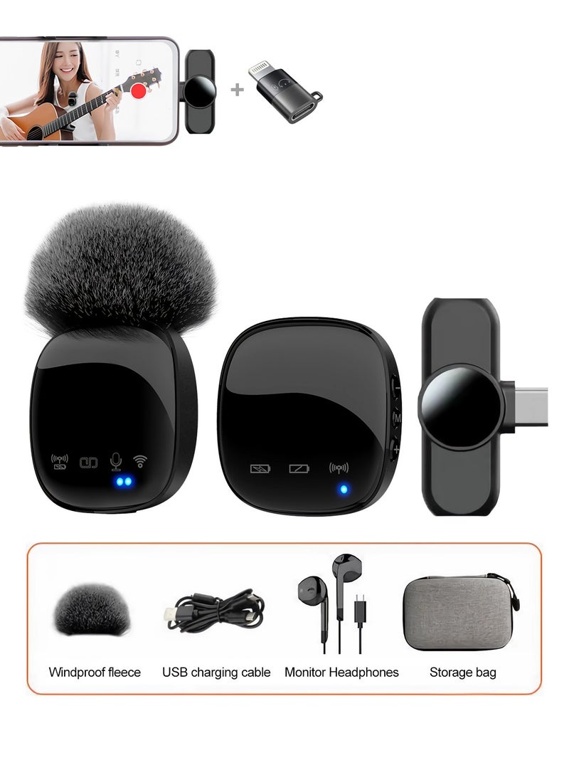 Generic - Wireless Microphone for iPhone Android USB C Lavalier Microphone, Professional Grade with Monitor Earphones Anti-interference Microphone Video Recording Noise Cancelling Lavalier Microphone for YouTube Live Podcast - Image 1
