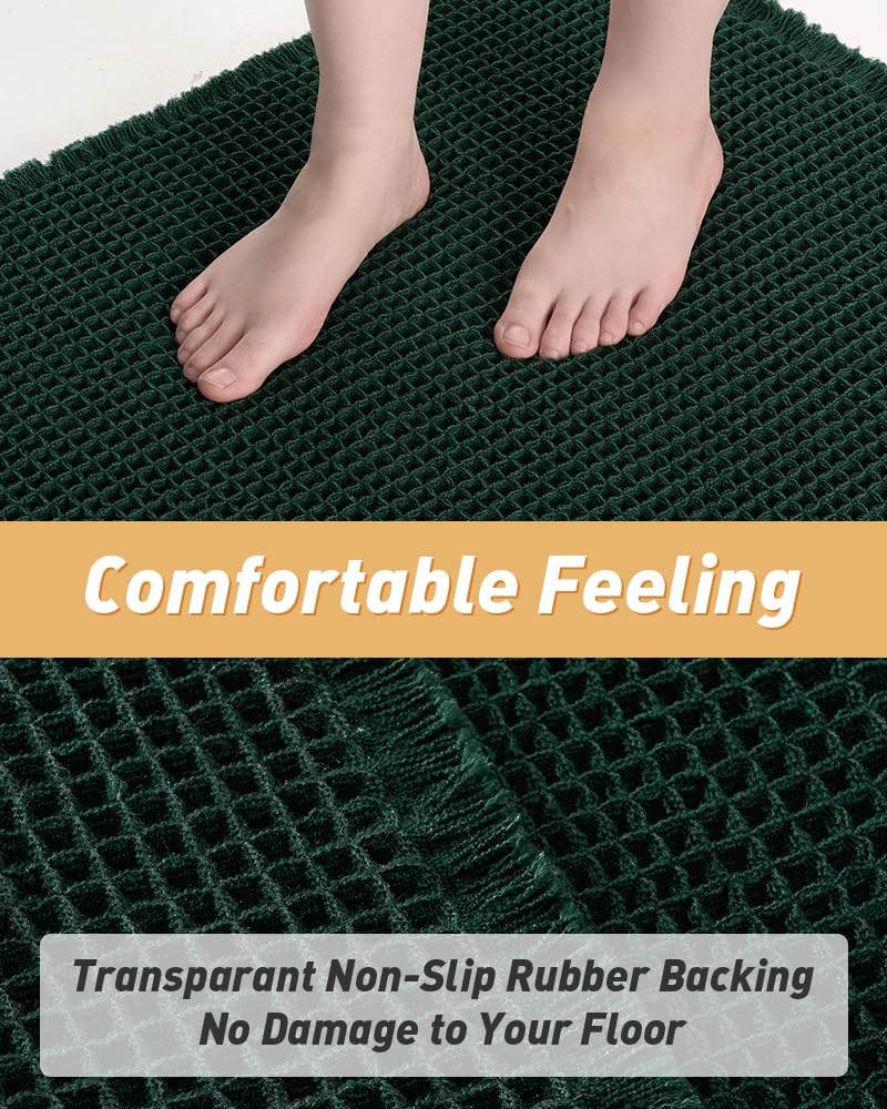 AMOAMI Upgraded Waffle Bath Mat, Super Absorbent Non Slip Bath Mats for Bathroom Floor, Machine Washable Bathroom Rugs with Tassels, Rubber Backed Bathroom Mats, Ultra Soft, 17" x 24", Dark Green - Image 3