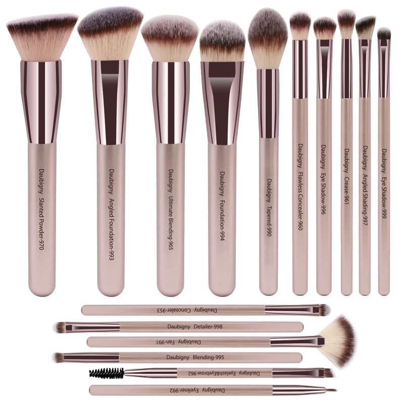 Daubigny Makeup Brushes Daubigny 16Pcs Complete Premium Synthetic Makeup Brush Set with Professional Foundation Brushes Powder Concealers Eye shadows Blush Makeup Brush for Perfect Makeup Champagne Gold