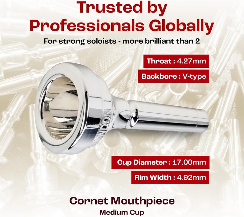 Denis Wick Classic Cornet Mouthpiece Silver Plated, 5881-2B - V-Type Backbore for Balanced Airflow and Tone - Cornet Accessories for Effortless Articulation 17 x 4.92 x 4.3mm - Image 4