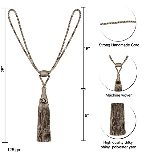 MALOINTEX 2 Pack Curtain Tiebacks Handmade Elegant Curtain Tie Backs Holdbacks with Tassel, Polyester Curtain Tieback for Home Office Hotel Decor - Mink - Image 2