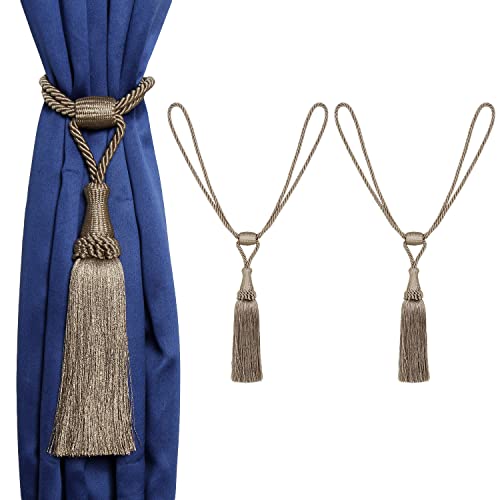 MALOINTEX 2 Pack Curtain Tiebacks Handmade Elegant Curtain Tie Backs Holdbacks with Tassel, Polyester Curtain Tieback for Home Office Hotel Decor - Mink - Image 1