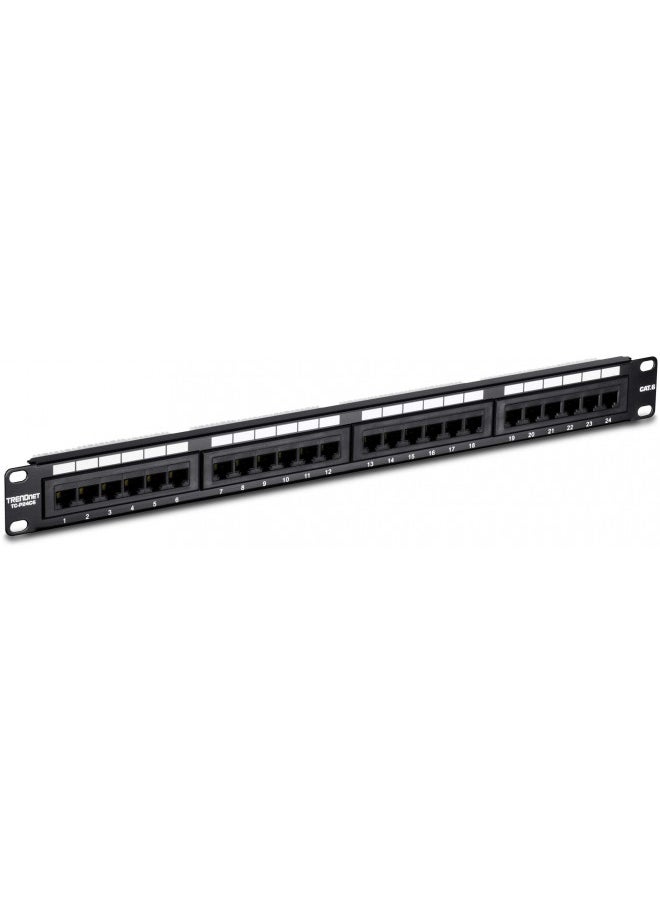 Trendnet - TRENDnet 24-Port Cat6 Unshielded Patch Panel, Wallmount or Rackmount, Compatible with Cat3,4,5,5e,6 Cabling, For Ethernet, Fast Ethernet, Gigabit Applications, Black, TC-P24C6 - Image 1