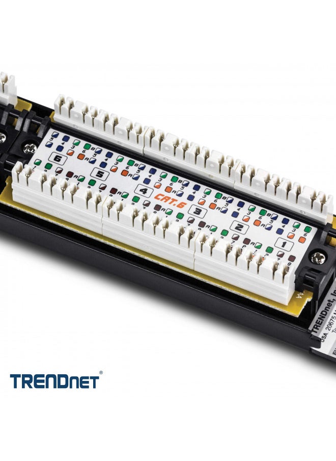 Trendnet - TRENDnet 24-Port Cat6 Unshielded Patch Panel, Wallmount or Rackmount, Compatible with Cat3,4,5,5e,6 Cabling, For Ethernet, Fast Ethernet, Gigabit Applications, Black, TC-P24C6 - Image 1