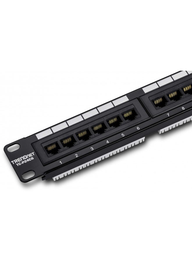 Trendnet - TRENDnet 24-Port Cat6 Unshielded Patch Panel, Wallmount or Rackmount, Compatible with Cat3,4,5,5e,6 Cabling, For Ethernet, Fast Ethernet, Gigabit Applications, Black, TC-P24C6 - Image 1