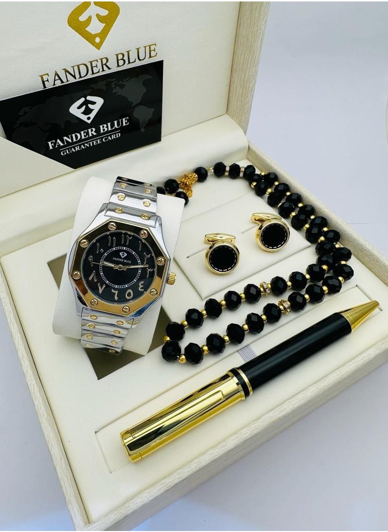 FANDER BLUE Vanderblue set of 4 pieces, a watch, a cuff, a pen and a rosary, with a warranty card 