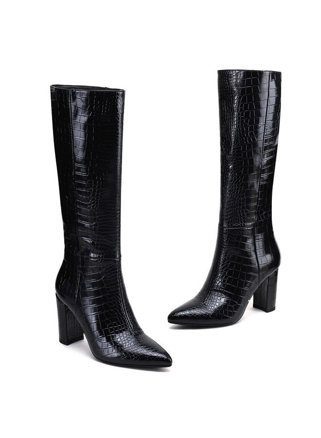 Modatope Tall Knee High Faux Crocodile Boots With Zipper Block Heel Pointed Toe Size 8 - Image 5