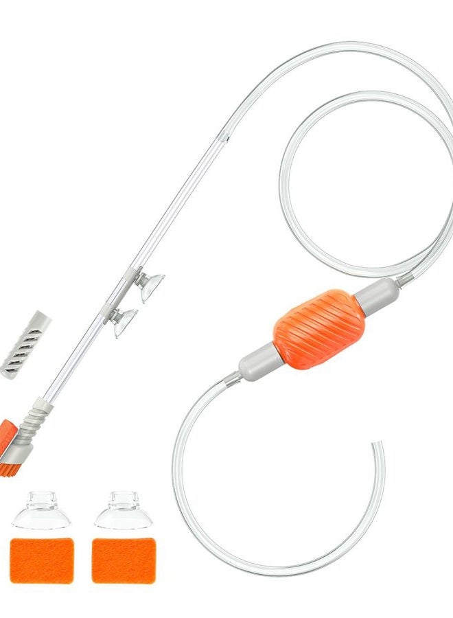 Pawfly Aquarium Vacuum Gravel Cleaner, Manual Water Changer Siphon with Long Hose and Cleaning Brush Pad for Water Changing and Sand Washing - Image 1