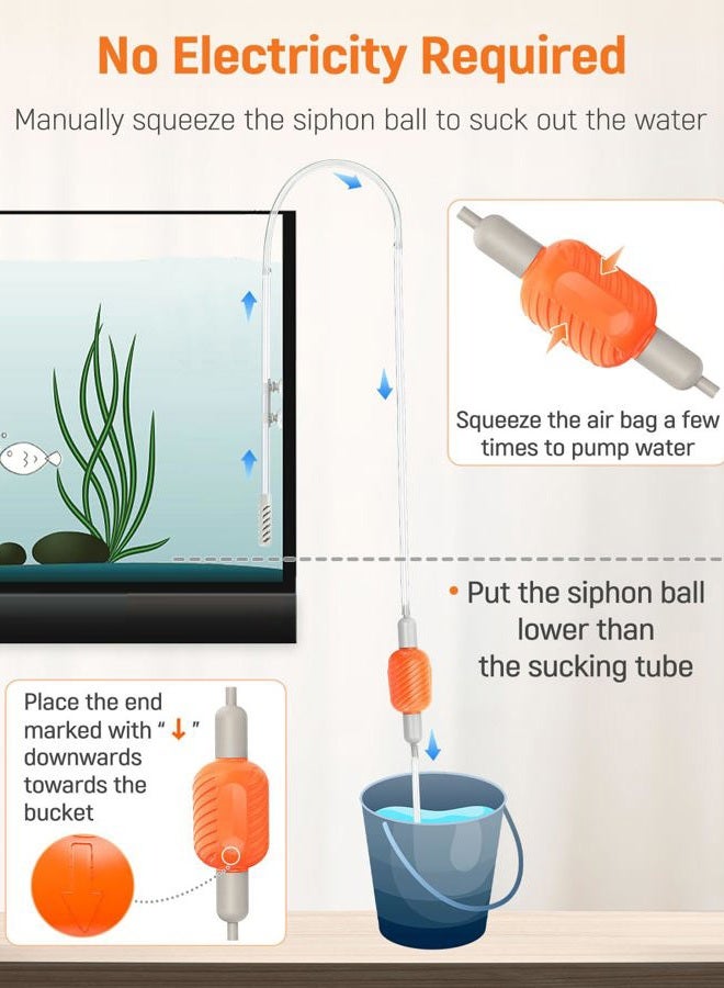 Pawfly Aquarium Vacuum Gravel Cleaner, Manual Water Changer Siphon with Long Hose and Cleaning Brush Pad for Water Changing and Sand Washing - Image 2