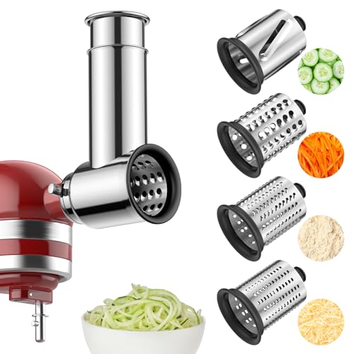 HOZODO Stainless Steel Slicer Shredder Attachment for KitchenAid Stand Mixer, Includes Cheese Grater,Grinding Powder,Vegetable Slicer Shredder for KitchenAid cheese grater attachments with 4 Blades by HOZODO - Image 1