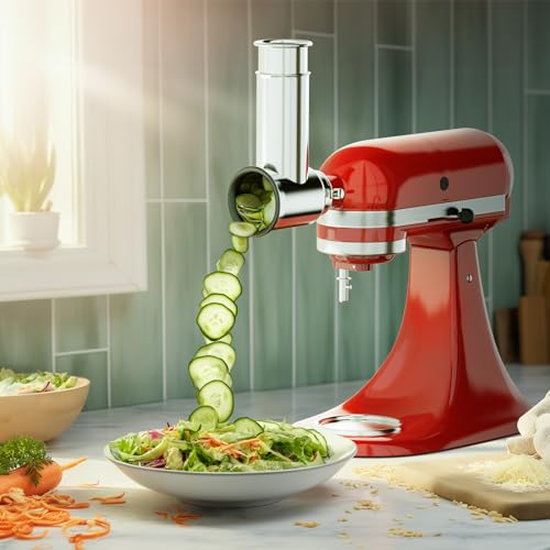 HOZODO Stainless Steel Slicer Shredder Attachment for KitchenAid Stand Mixer, Includes Cheese Grater,Grinding Powder,Vegetable Slicer Shredder for KitchenAid cheese grater attachments with 4 Blades by HOZODO - Image 2