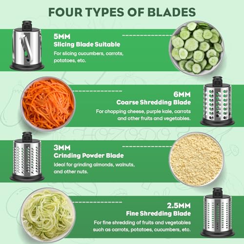 HOZODO Stainless Steel Slicer Shredder Attachment for KitchenAid Stand Mixer, Includes Cheese Grater,Grinding Powder,Vegetable Slicer Shredder for KitchenAid cheese grater attachments with 4 Blades by HOZODO - Image 4