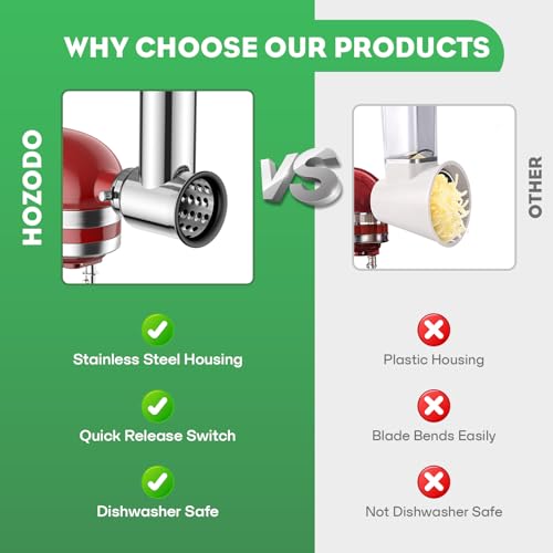 HOZODO Stainless Steel Slicer Shredder Attachment for KitchenAid Stand Mixer, Includes Cheese Grater,Grinding Powder,Vegetable Slicer Shredder for KitchenAid cheese grater attachments with 4 Blades by HOZODO - Image 3