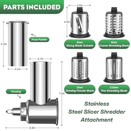 HOZODO Stainless Steel Slicer Shredder Attachment for KitchenAid Stand Mixer, Includes Cheese Grater,Grinding Powder,Vegetable Slicer Shredder for KitchenAid cheese grater attachments with 4 Blades by HOZODO - Image 5