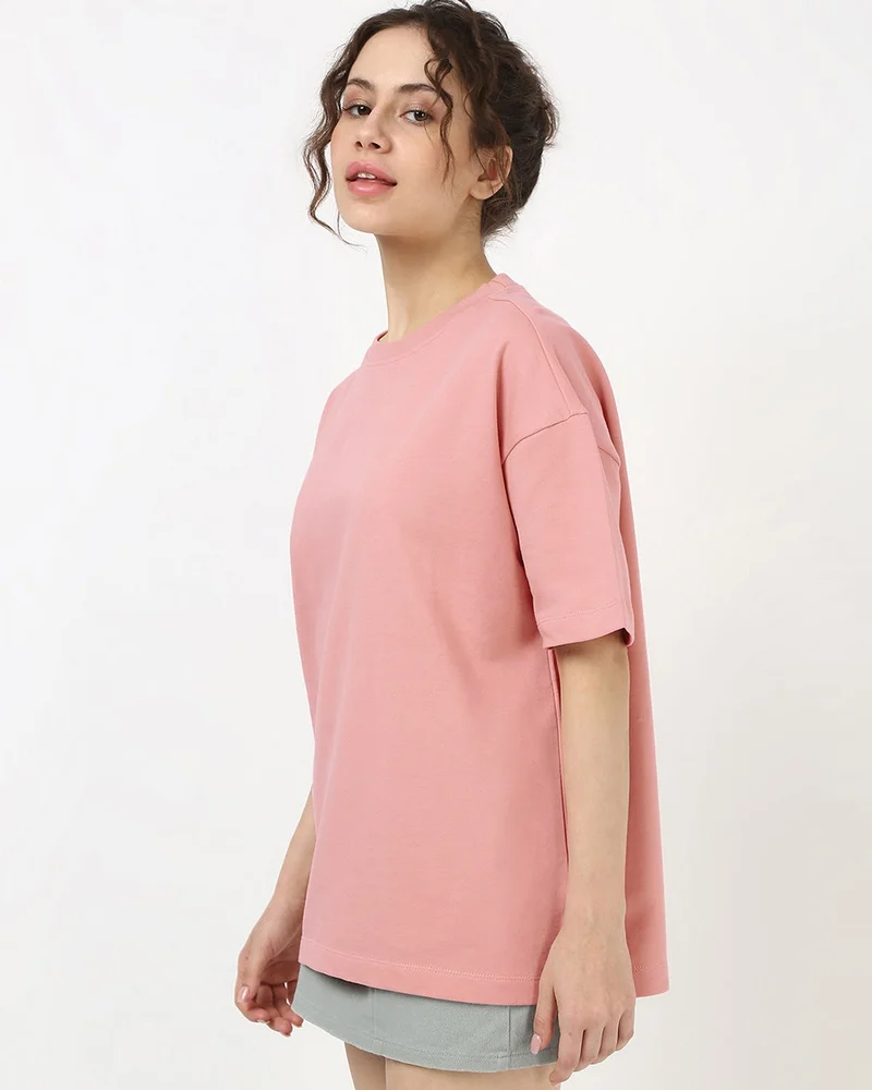 bewakoof Women's Mellow Rose Pink Oversized T-shirt