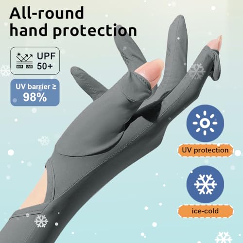 PALAY® UV Protection Arm Sleeves Nylon Ice Silk Arm Sleeves with One Piece Gloves, Open Finger Tip & Anti-slip Palm Design Outdoor Cool Arm Sleeve for Driving, Cycling, Gardening- Grey - Image 5