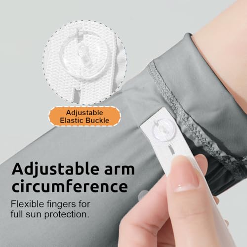 PALAY® UV Protection Arm Sleeves Nylon Ice Silk Arm Sleeves with One Piece Gloves, Open Finger Tip & Anti-slip Palm Design Outdoor Cool Arm Sleeve for Driving, Cycling, Gardening- Grey - Image 3