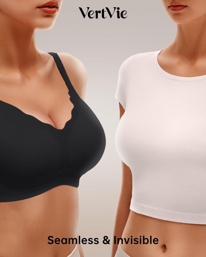 Vertvie Women's Seamless Bras No Underwire Scalloped Push Up Bras Soft Wireless Comfort Bralettes Full Coverage Everyday Bra (Black,Medium) - Image 4