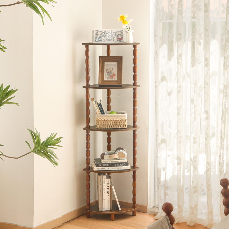 MaxSmeo Corner Shelf, 5-Tier Corner Bookshelf for Small Spaces, Stylish Corner Storage Display Shelves for Bedroom, Bathroom, Kitchen, Living Room (Rustic Brown) - Image 5