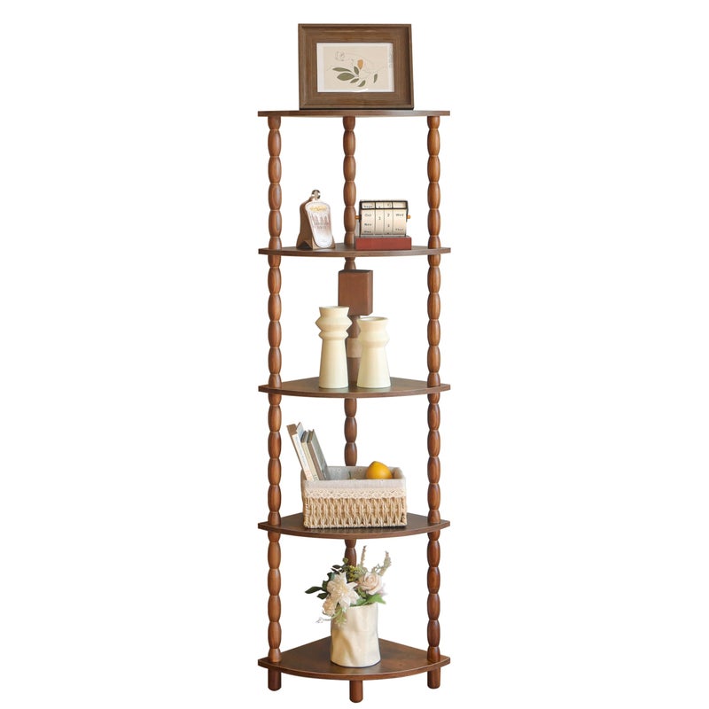 MaxSmeo Corner Shelf, 5-Tier Corner Bookshelf for Small Spaces, Stylish Corner Storage Display Shelves for Bedroom, Bathroom, Kitchen, Living Room (Rustic Brown) - Image 1