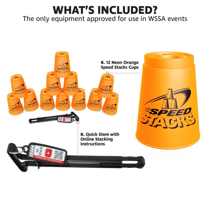 سبيد ستاكس مداخن السرعة | مجموعة التراص الرياضية الرسمية Orange - 12 كوبًا وعقد STEM | مواد الصف العليا احتكاك منخفضة | وافق WSSA - Image 2