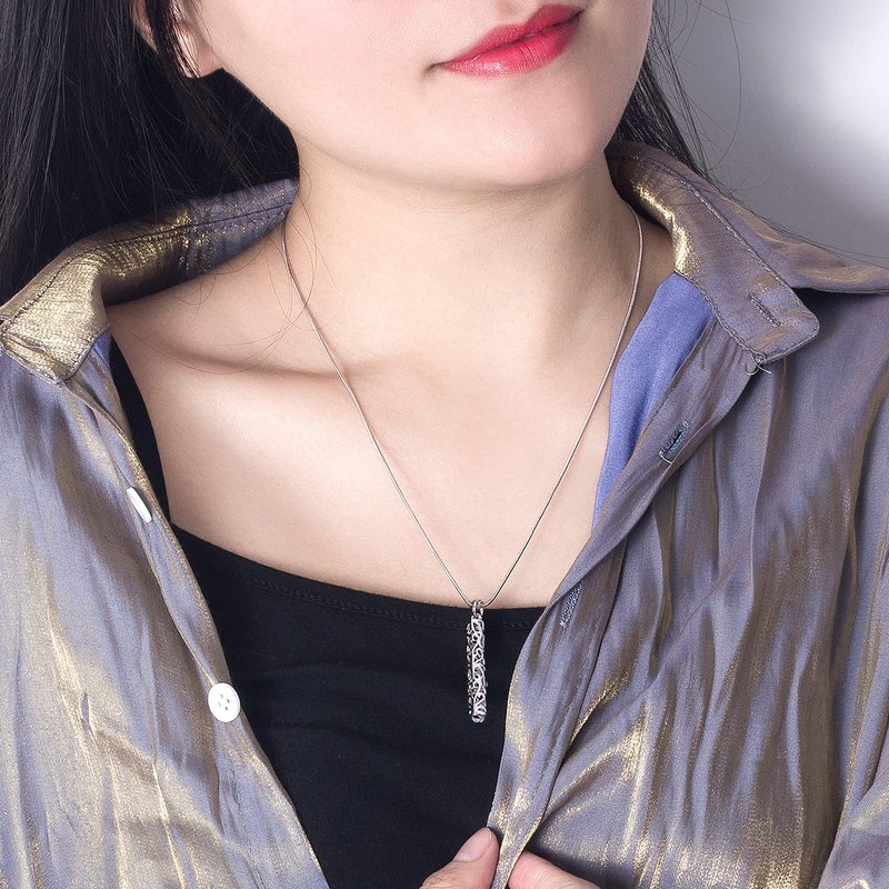 Dankadi Women's 925 Sterling Silver Necklace-Bohemian Patterned Cylindrical Pendant Necklace-1Snake Chain 45-60CM Fine Jewelry (Snake chain 18 inch) - Image 5