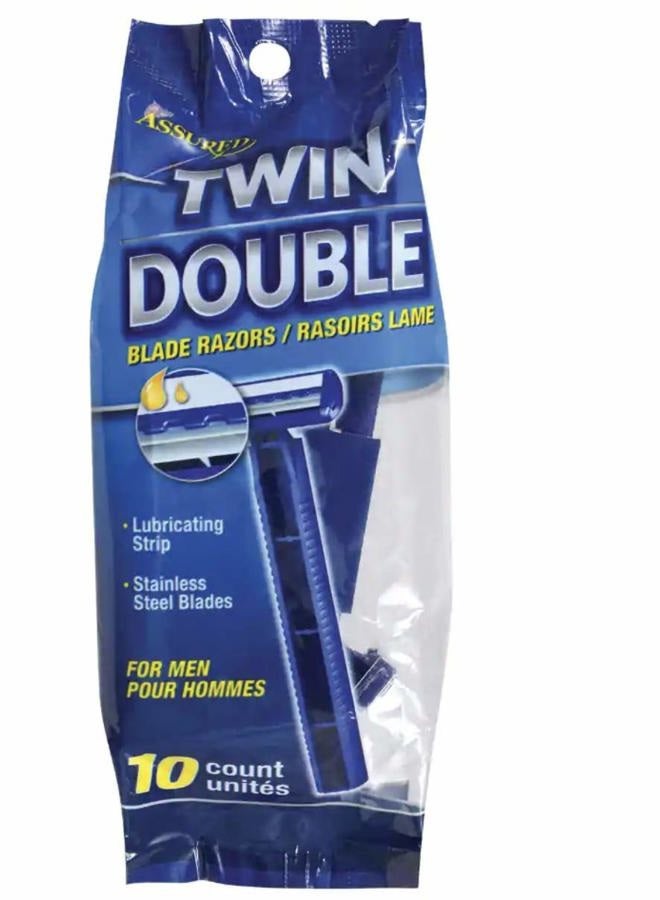 Assured Twin Blade Disposable Razors with Lubricating Strips, 10-ct. Packs - Image 1